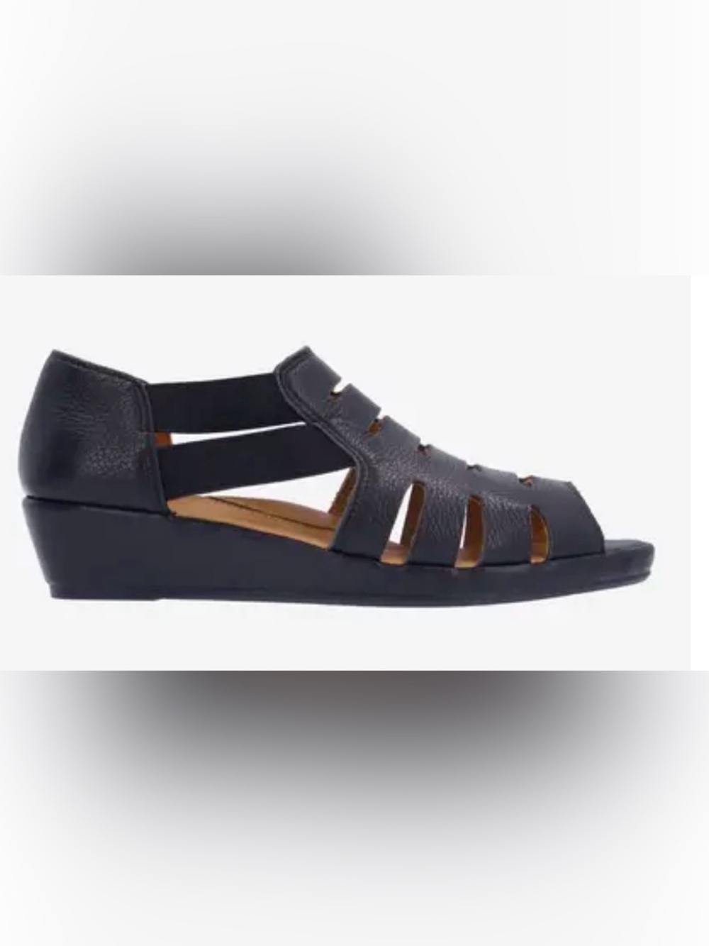 NIB Classic Black Elastic-Strap Women’s Sandal with Low Wedge